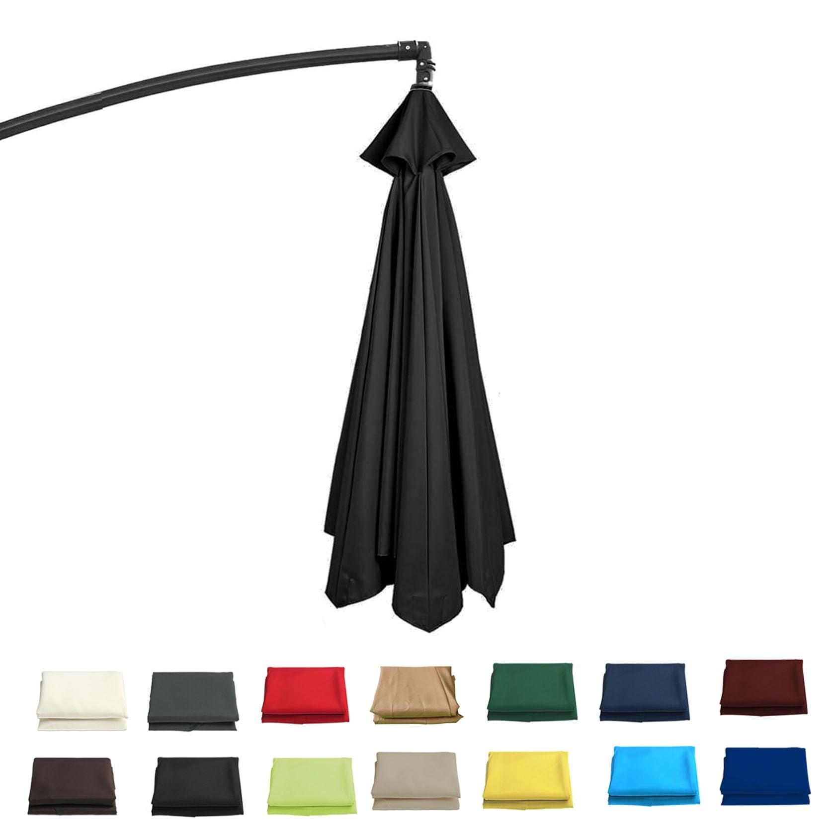 GZDXBF Sun Umbrella Replacement Cloth｜Replacement Parasol Cover｜200/230/250/270cm/300cm-6/8ribs｜Garden Parasol Canopy Cover Replacement (UV 50+ Protection)(Black,6 RIBS: 300CM/9.8FT)