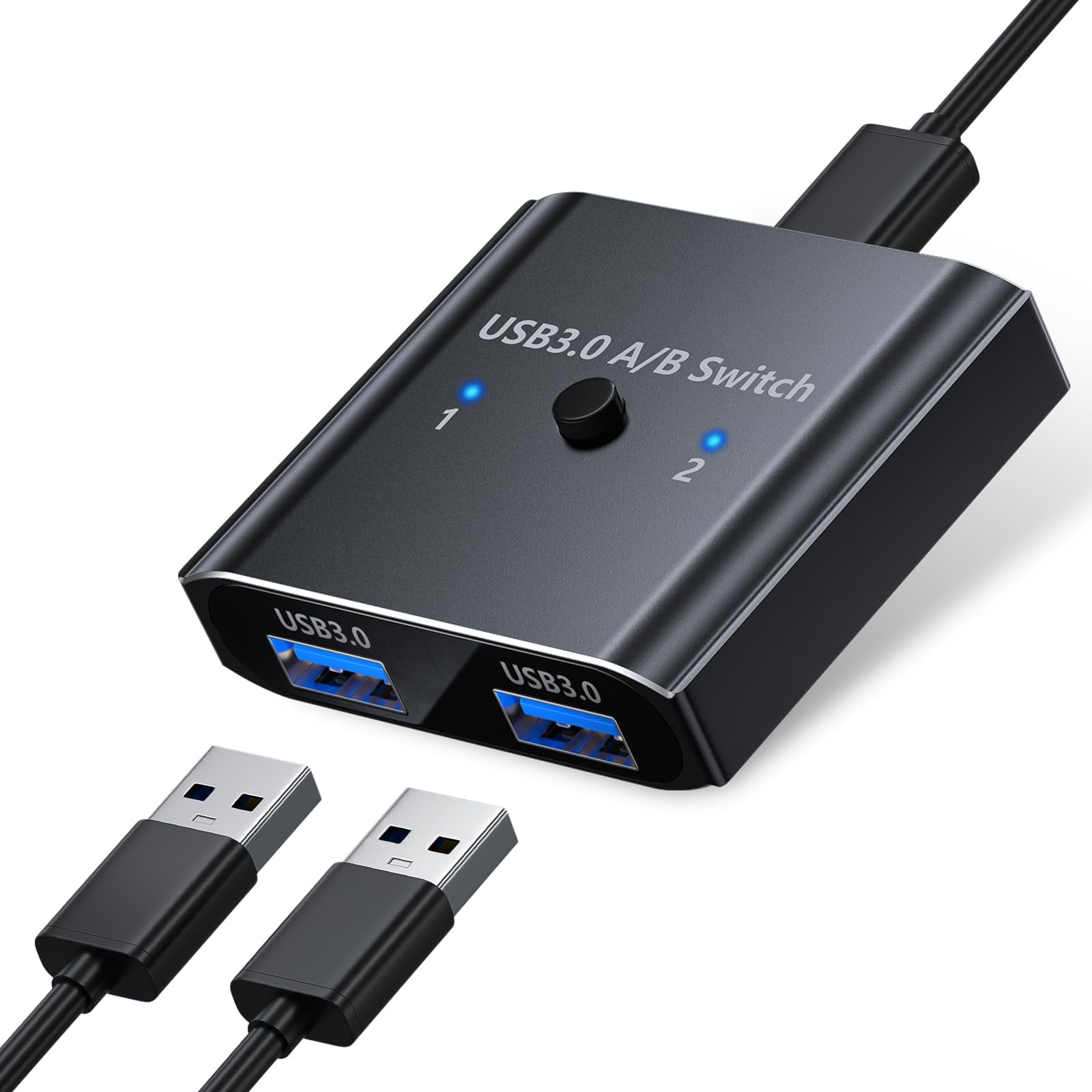 Photo 1 of USB 3.0 Switch Selector Bi-Directional - USB3.0 Switch 2-in-1 Out or 1-in-2 Out with 2 USB3.0 Cables, Aluminum Shell, USB Switcher 2 Computers Sharing Devices for Mouse Keyboard Printer Scanner