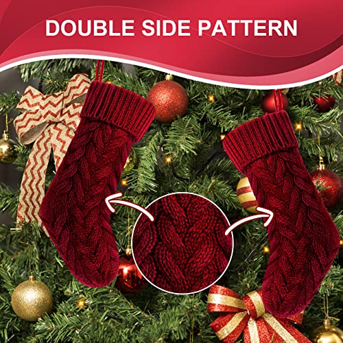 Pack 6,14" Unique Burgundy And Ivory White And Khaki Knit Christmas Stockings Style3 #TOP6