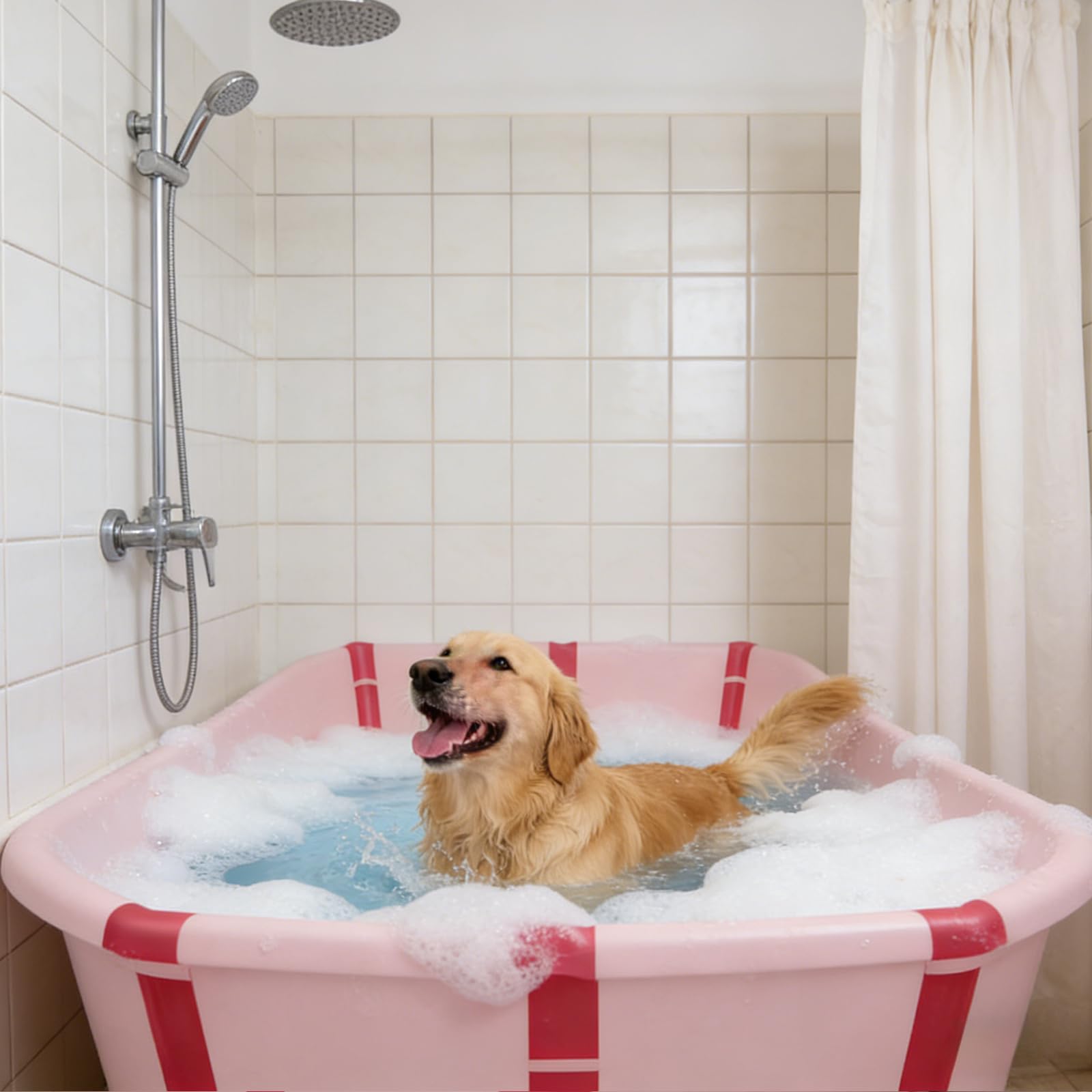 Bañera Plegable Portátil para Perros Grandes,Bañera de Plástico Grueso para Mascotas,Fácil de Guardar,Gran Capacidad, Baños,Pisos Pequeños y Acampadas(Color:Rosa)