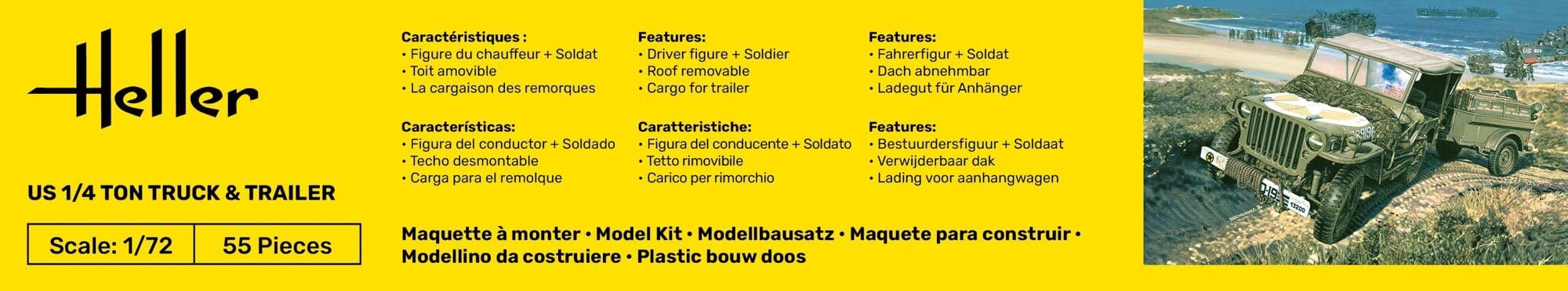 Heller - 79997 - Maqueta para Construir - US 1/4 Ton Truck & Trailer - 1/72