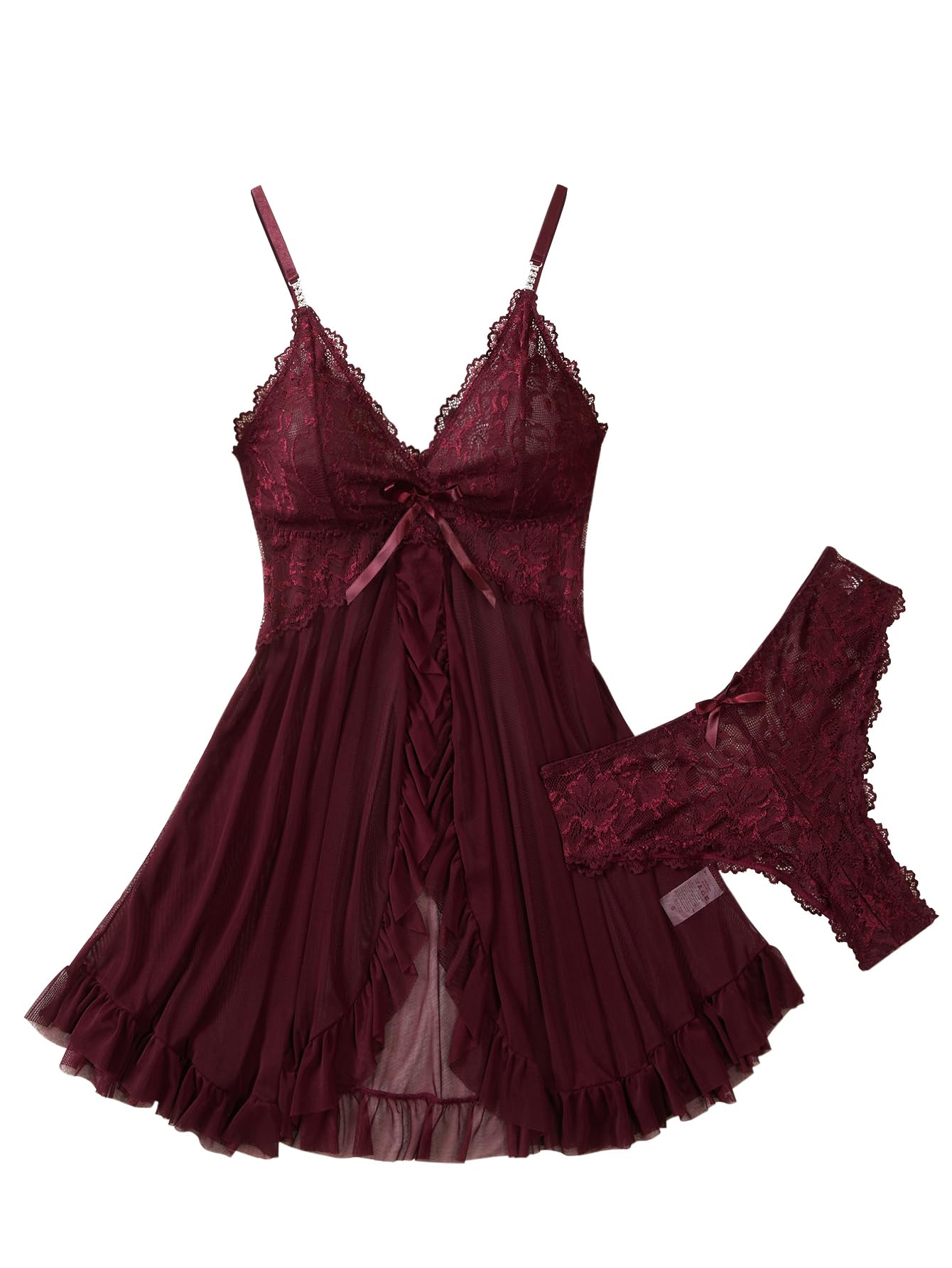 Foxiny Sexy Lingerie Dress 2pcs Women Night Gown with Thong 3XS-6XL
