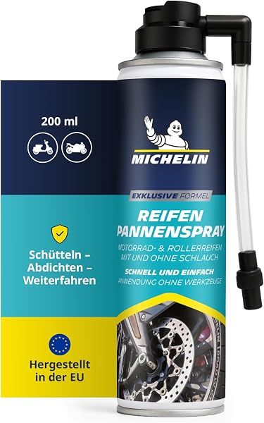 MICHELIN Reifenpannenspray 200 ml – Soforthilfe bei Reifenpannen – Für Motorrad & Roller – Dichtet ab & befüllt ohne Werkzeug – Ideal für unterwegs – Kompakt & schnell einsatzbereit - 1