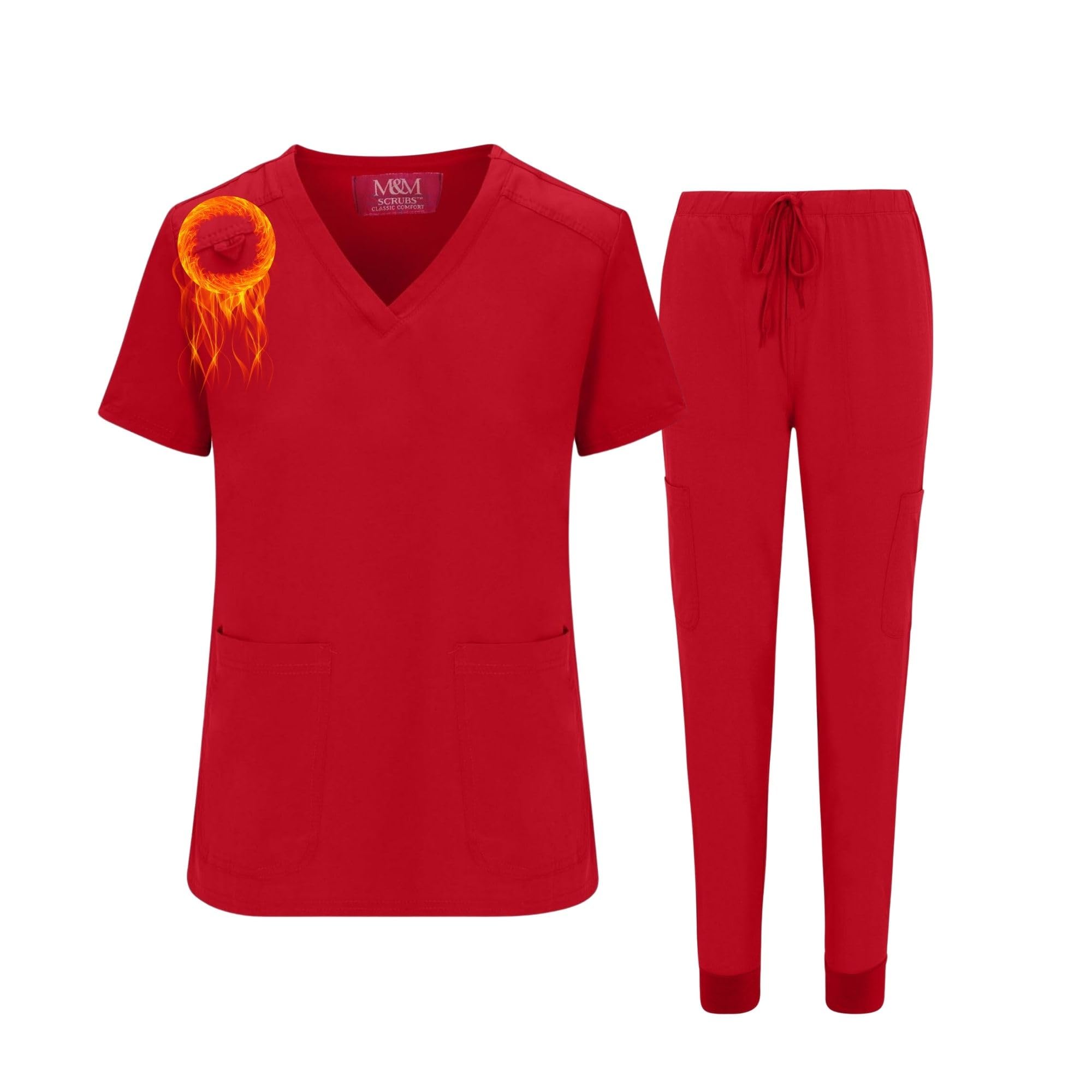 M&M SCRUBS Women's Jogger Scrub Set Cool Stretch Nursing Uniform Top & Jogger Pant