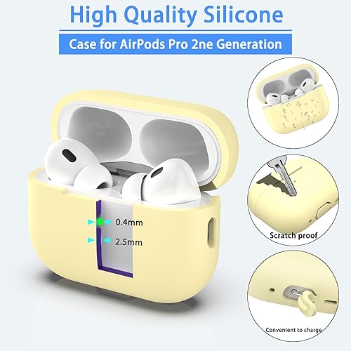 Miniatura 5 de Funda para AirPods Pro de 2 generación, silicona suave anticaídas de grado militar, absorbe los golpes, para AirPods Pro, con llavero y kit de