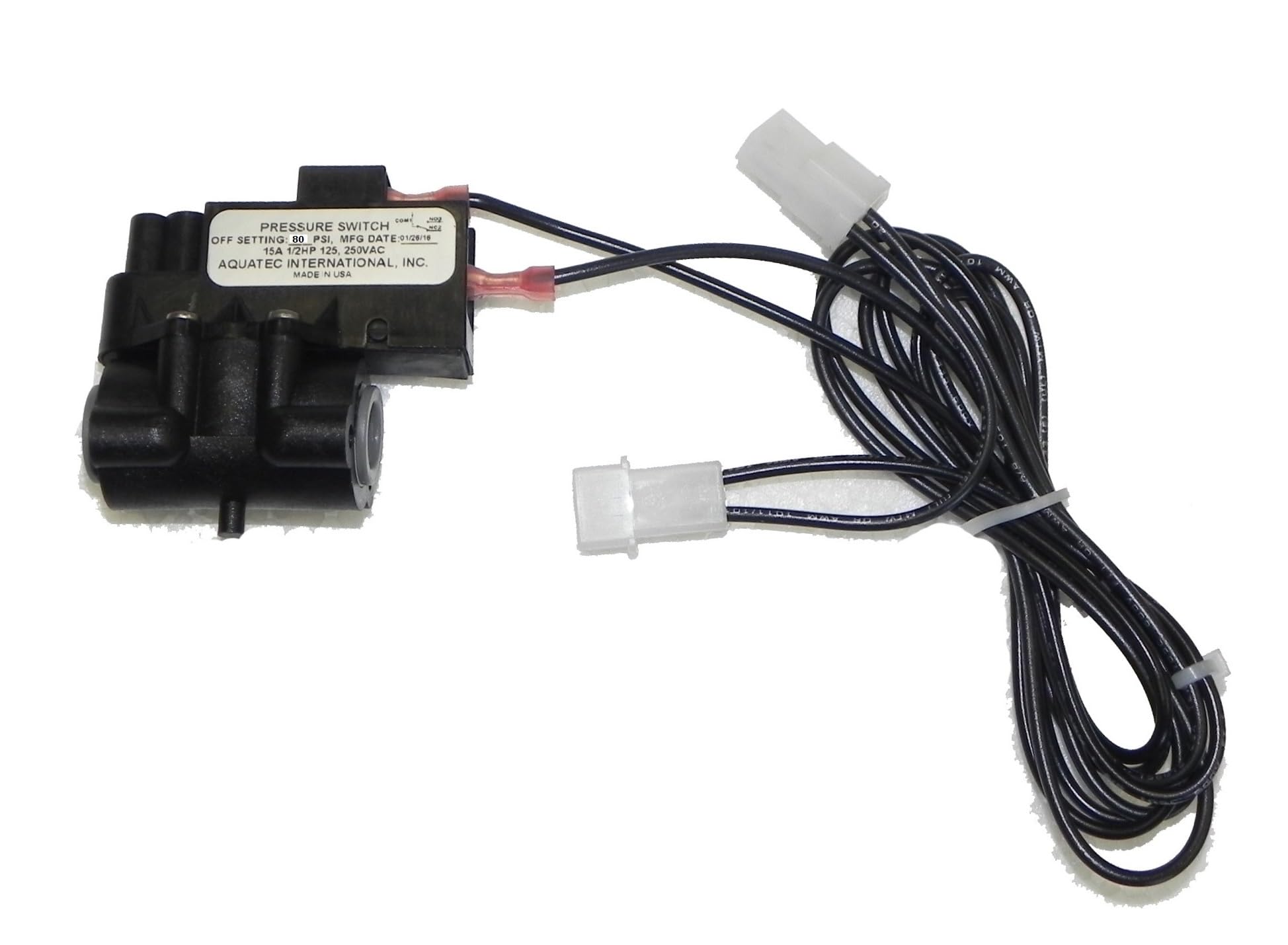 AquaTec RO Reverse Osmosis Water Pump Pressure Switch 80 psi 1/4" Quick Connect Black Plastic