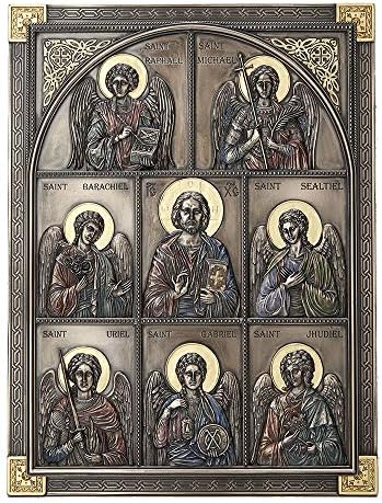 Veronese Design 12.25 Inch Jesus and The Seven Archangels Classic Style Antique Bronze Finish Wall Sculpture Plaque Decoration