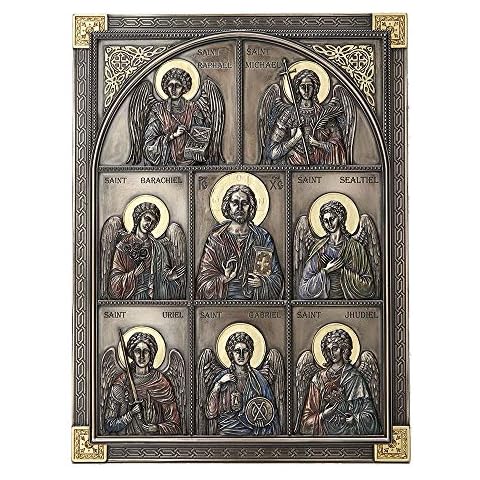 Veronese Design Wandskulptur, Jesus und die sieben Erzengel, klassischer Stil, antikes Bronze-Finish Cover