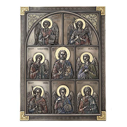 Veronese Design 12.25 Inch Jesus And The Seven Archangels Classic Style Antique Bronze Finish Wall Sculpture Plaque Decoration #TOP14