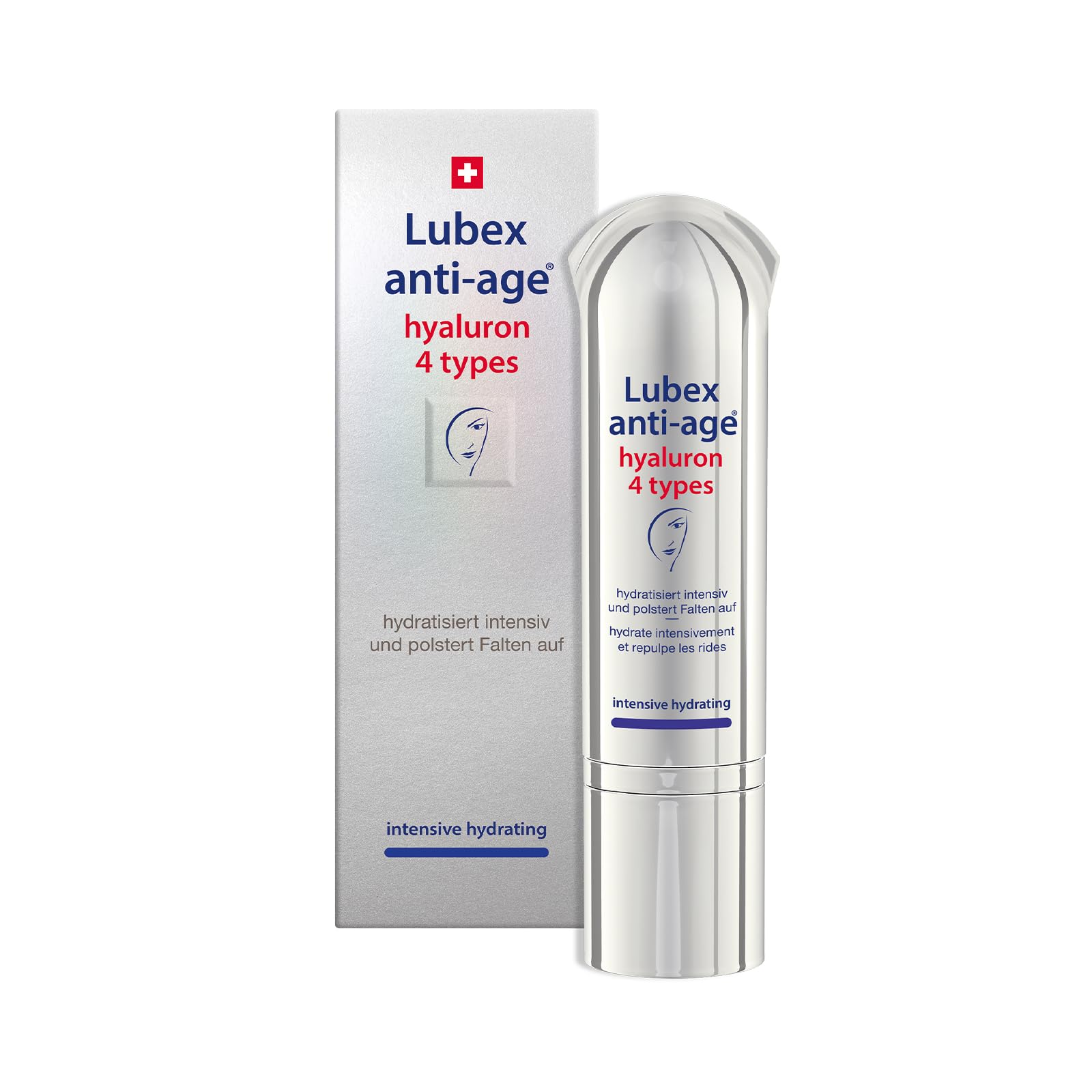 hyaluron 4 types intensive booster – Hyaluron Serum mit 4-fach Hyaluron-Komplex, hydratisiert intensiv und polstert Falten auf, für jeden Hauttyp, hergestellt in der Schweiz, 30ml