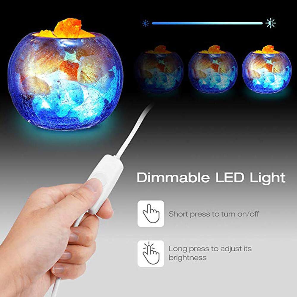 LÁMPARA de Sal de Crystal Rock, lámpara de Sal de Himalaya Rosa Natural, con regulador de Intensidad y Botella de Vidrio para purificación de Aire, iluminación y decoración