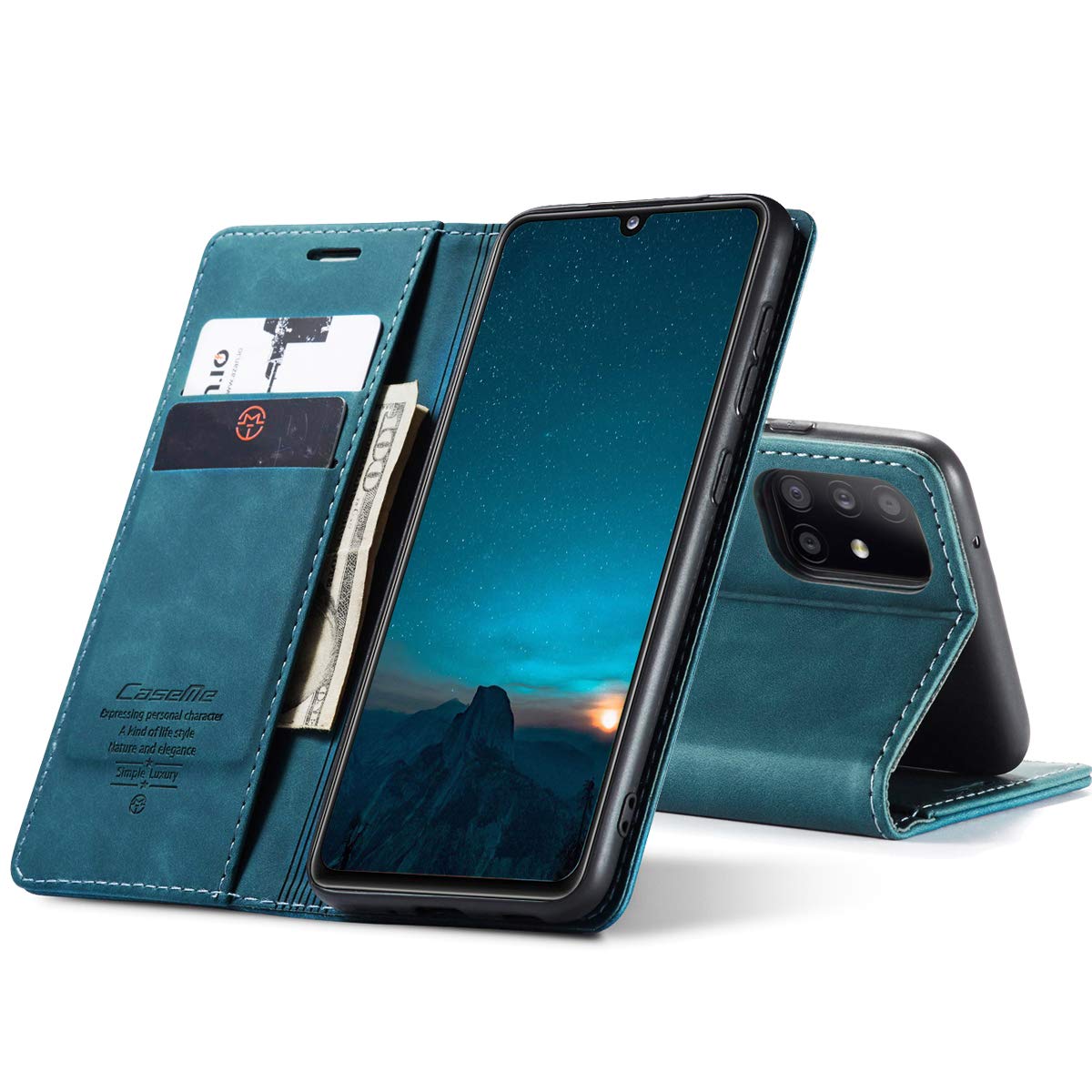 Leder-Hüllen Für Galaxy A31 Mit Kartenslots & Kickstand – PU Flip Case In Blau | Rundumschutz Mit Magnetverschluss