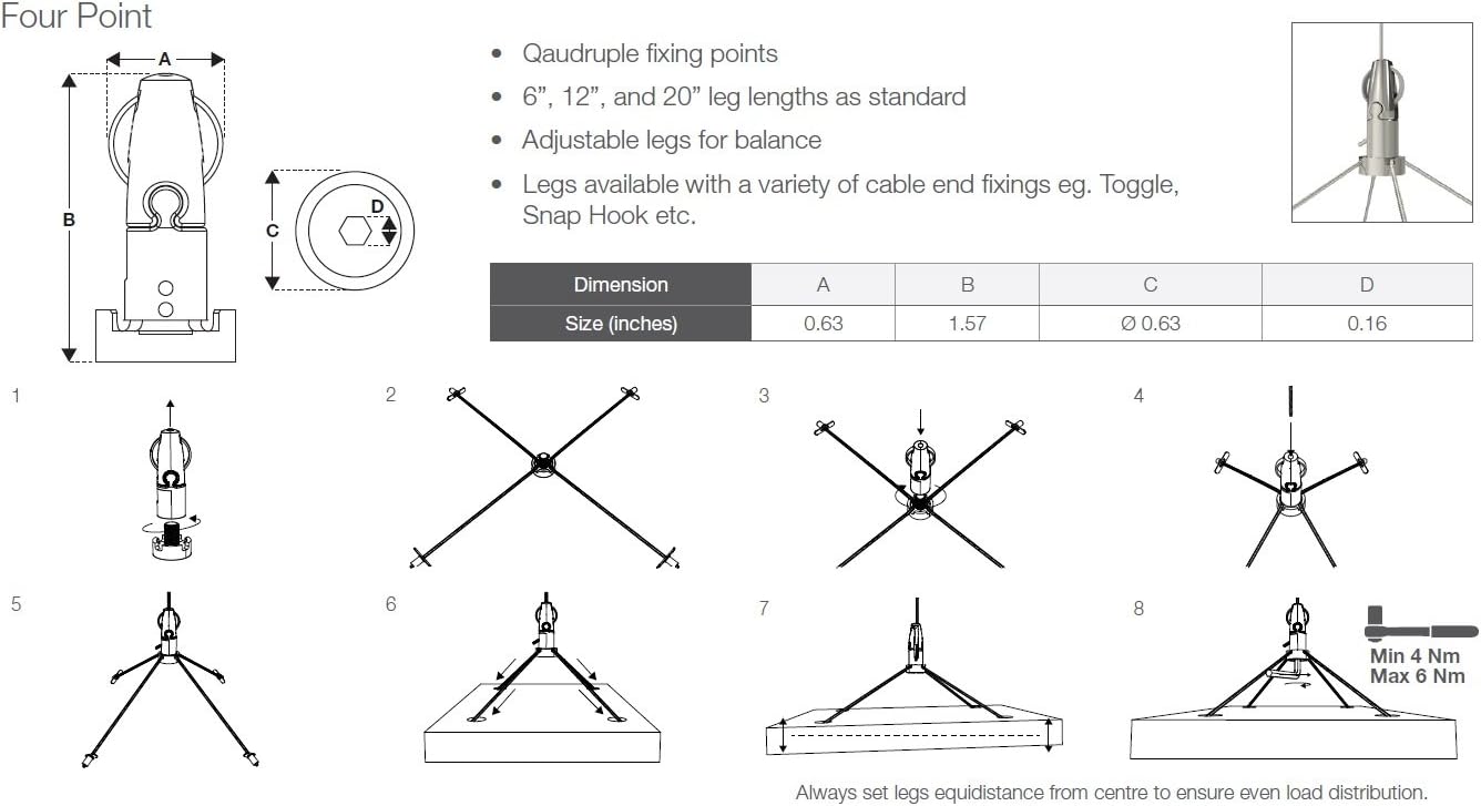 GRIPPLE AL1-FPTG300-EG-10FT UL Approved Angel 4-Point Toggle Hanger, Sold 10/Zack Pack, Made in USA