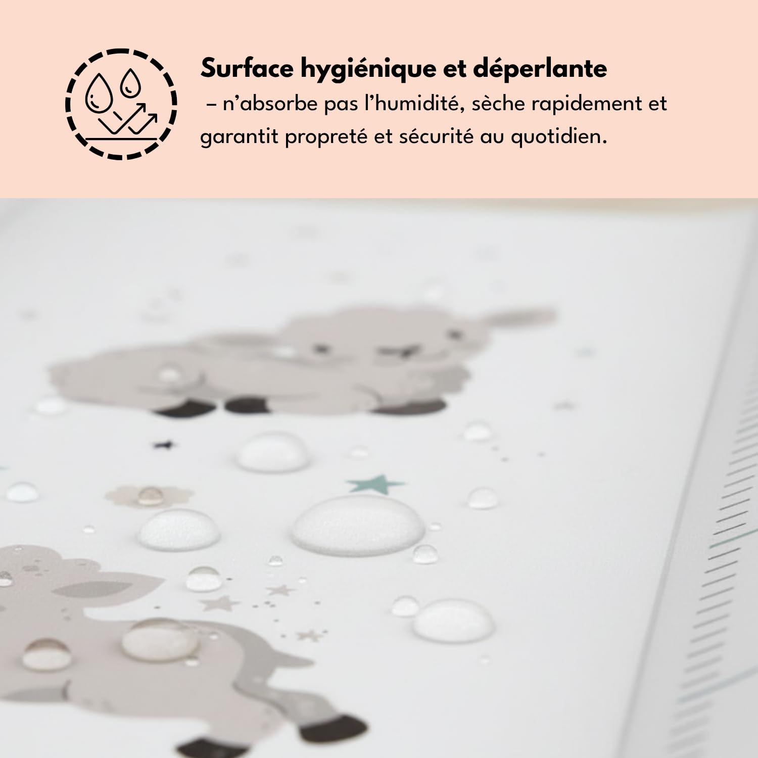 Matelas à langer 70x47 cm blanc avec mouton – lavable & doux, bords profilés pour plus de sécurité – coussin à langer pour table à langer – matelas de change bébé