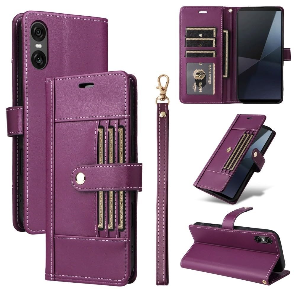 Generic Étui compatible avec Sony Xperia 1 VII (couleur : violet) Portefeuille en cuir de qualité supérieure avec fentes pour cartes