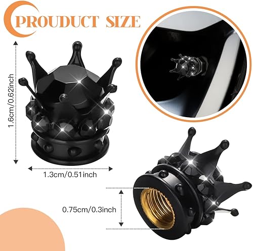 Miniatura 9 de OTOSTAR Tapones para válvula de neumático, paquete de 4 unidades de diamantes de imitación puros hechos a mano con corona universal para automóvil,