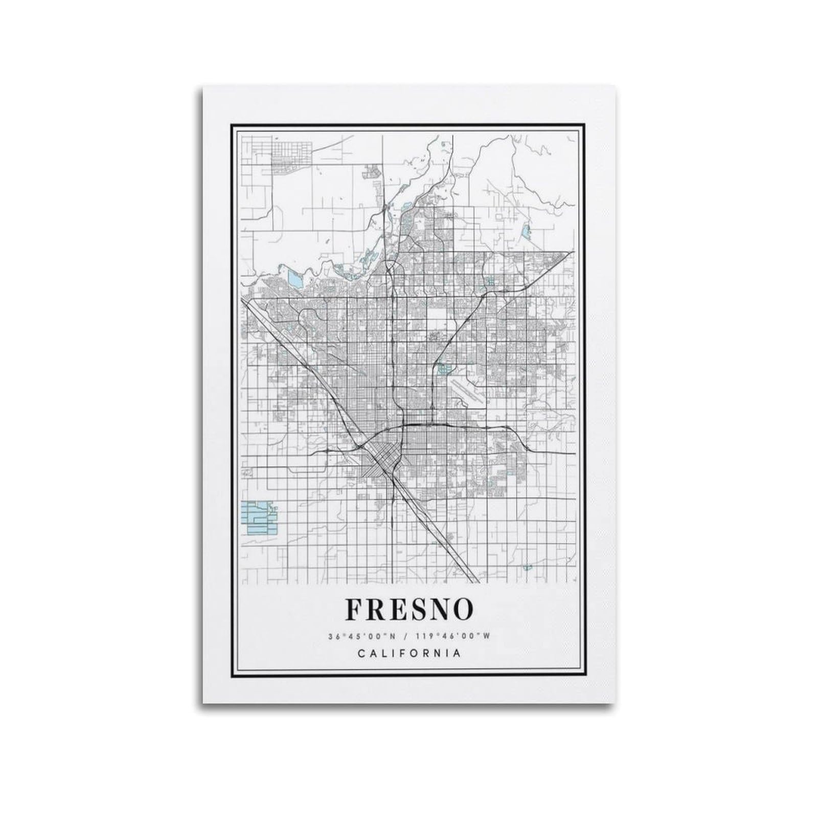 xiaoxiaoshen Fresno California Map Canvas Poster Wall Art Prints Room Aesthetic Murals Bedroom And Living Decorations 24x36inch(60x90cm)