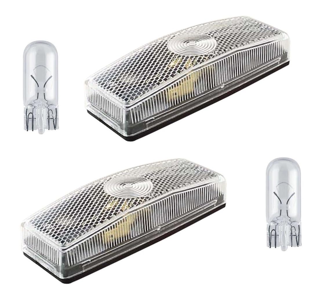 Lot 2 Feux de position remorque rectangle blanc, Livré AVEC ampoule 12V, Feu gabarit catadioptre 112x42mm