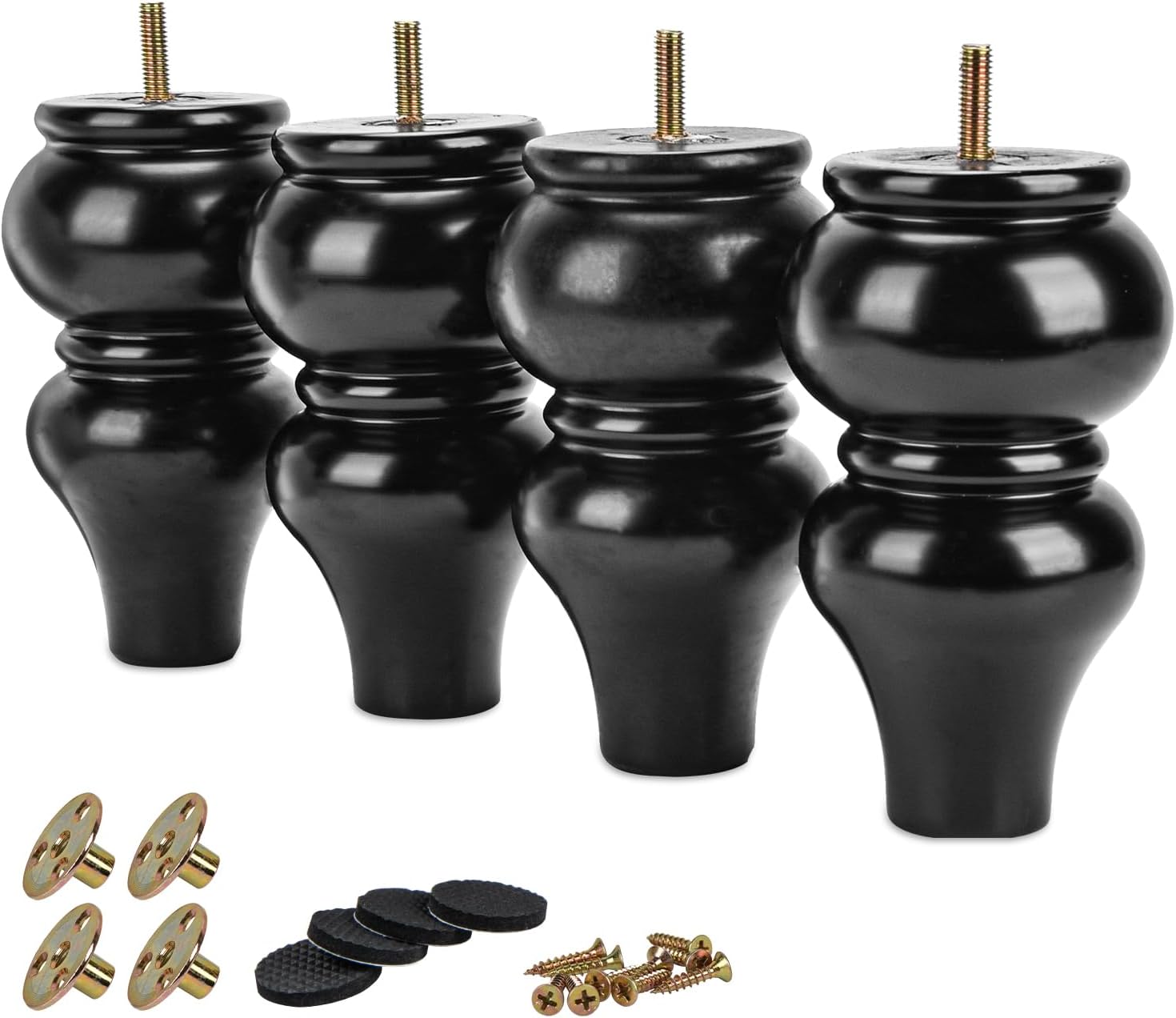 8 Inch Wooden Furniture Legs (20cm) - Set of 4 Solid Hardwood Replacement Feet for Sofa, Couch, Chair, Ottoman, Dresser, Cabinet, Coffee Table - M8 Predrilled Screw Holes - Walnut