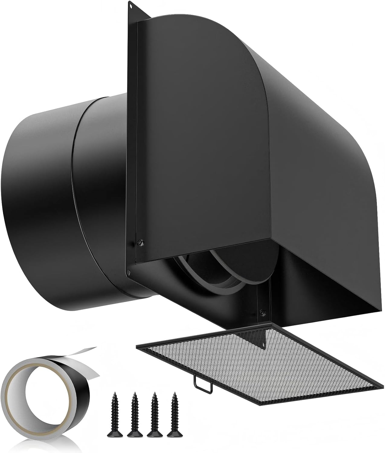 [Upgraded] Hon&Guan 10 Inch Hooded Wall Vent with Removable Mesh and Cover, Arc-Shaped 10'' Exhaust Vent Cover Cap for Kitchen Range Hood/Dryer/Bathroom Exhaust (Galvanized Steel, Black)