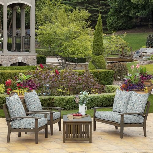 Image of Arden Outdoor Deep Seat Cushion Set, 22x24, Pistachio Botanical | Sofa, Couch, Conversation Set, Weather-Proof, Rain-Proof, Fade Resistant, Mold and Mildew Resistant