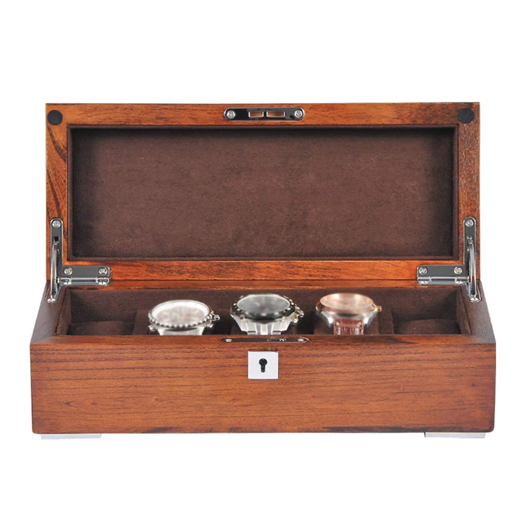 ANVLOJRIH 5 Grid Watch Jewelry Display Storage Box Case Bracelet Organisers Display Boxes with Pillows Holders and Metal Clasp - Brown