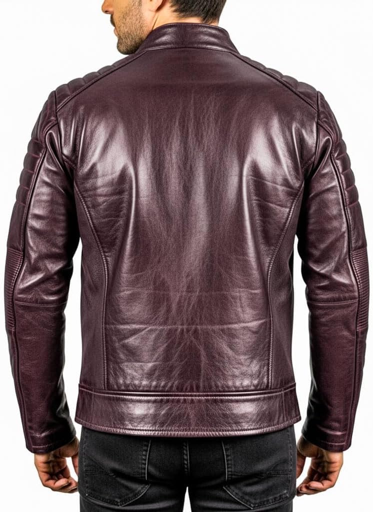 Men's Cafe Racer Biker Jacket - Genuine Lambskin, Real Leather Motorcycle Jacket - Image 4