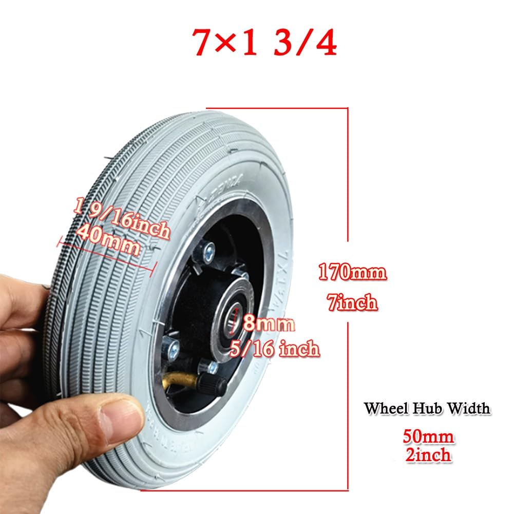 7 Inch Electric Wheelchair Front Wheels Assembly, 7x1 3/4 Pneumatic Wheelchair Accessories, for Front Castor Replacement(Bearing 8mm)