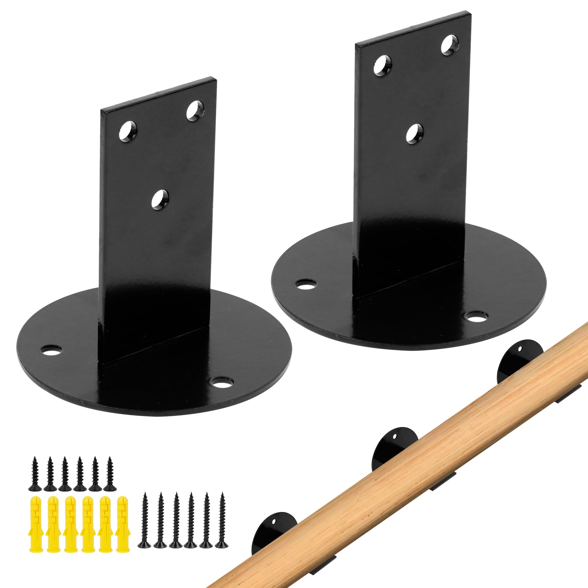 Soporte Para Pasamanos, Soportes Pasamanos Accesorios para Pared, Barandillas Escaleras Maderapara Barras de Pasillos Interiores y Exteriores, Colgador Pared - Negro, 2 Piezas