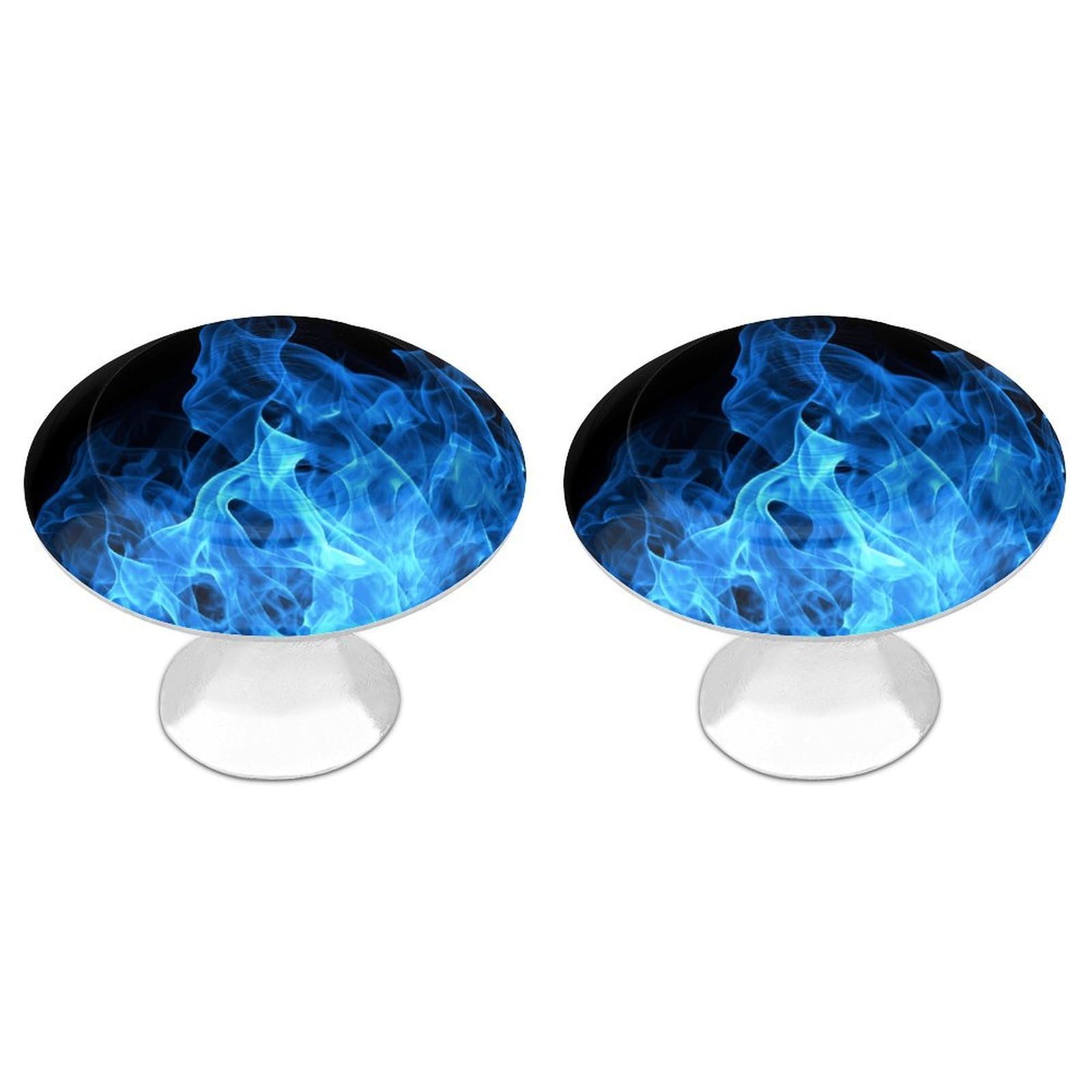 FekiLoot Blue Flame Cabinet Knobs Personality Stainless Steel Round Drawer Handles Circle Modern Cabinet Handles Drawer Knobs for Kitchen Dresser Bathroom Cupboard Furniture