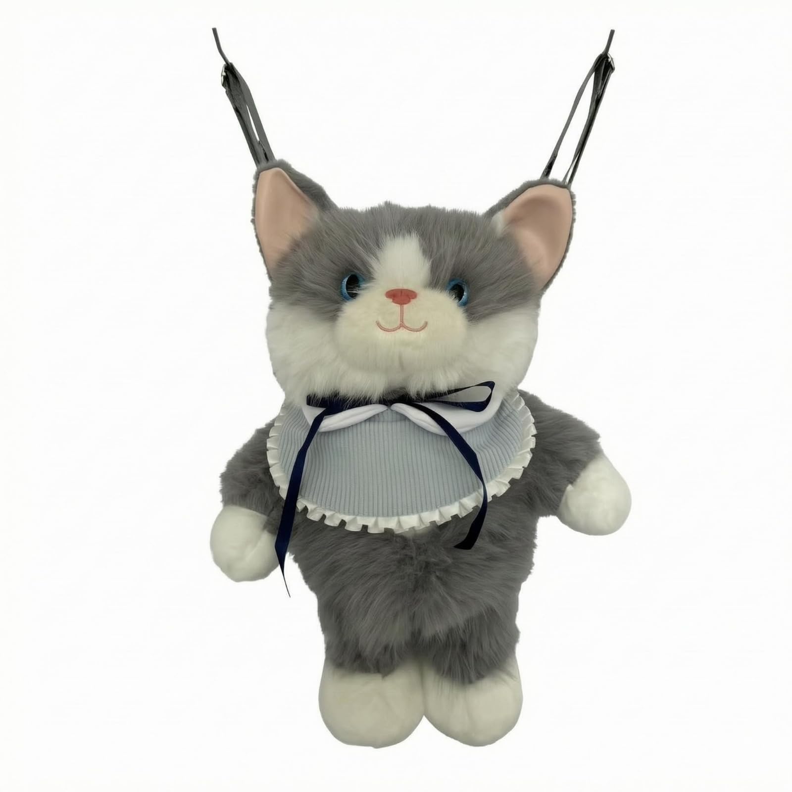 Soft Faux Faux Fur Soft Fabric Feline Backpack Adjustable Straps Stuffed Feline Backpack Ruffle Trim Wearable Accessory Ribbon Bow, Gray, without Cat Sound-image-40