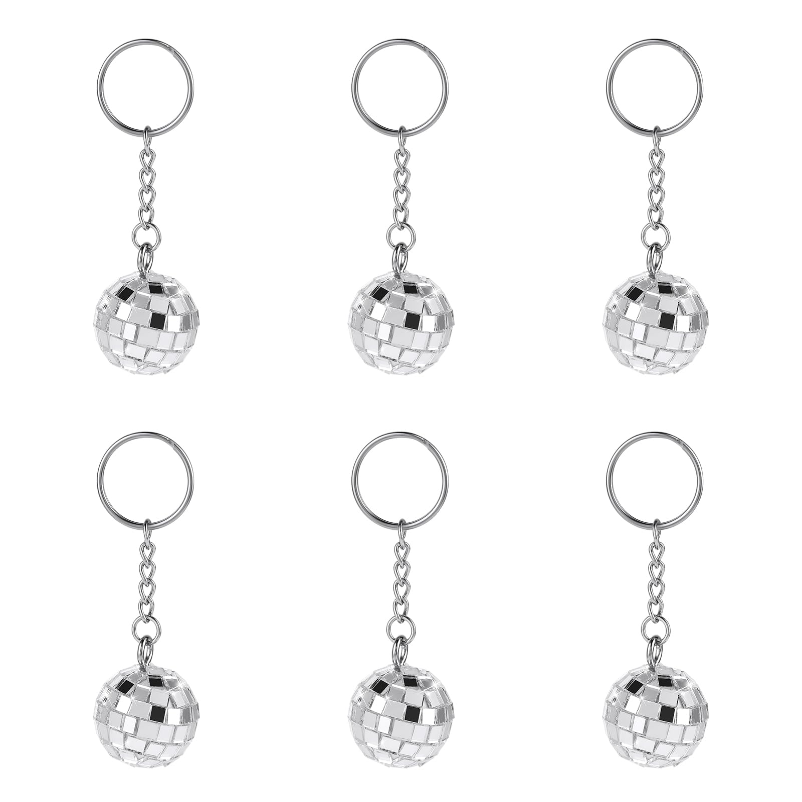 Disco Ball Keychain, Disco Ball Party Favors Keychain 70s Disco Keychain Silver Mirror Ball Keychain Ball Party Supplies 1970s Party Favors Set for Halloween Christmas Party Decorations(6 Pieces)