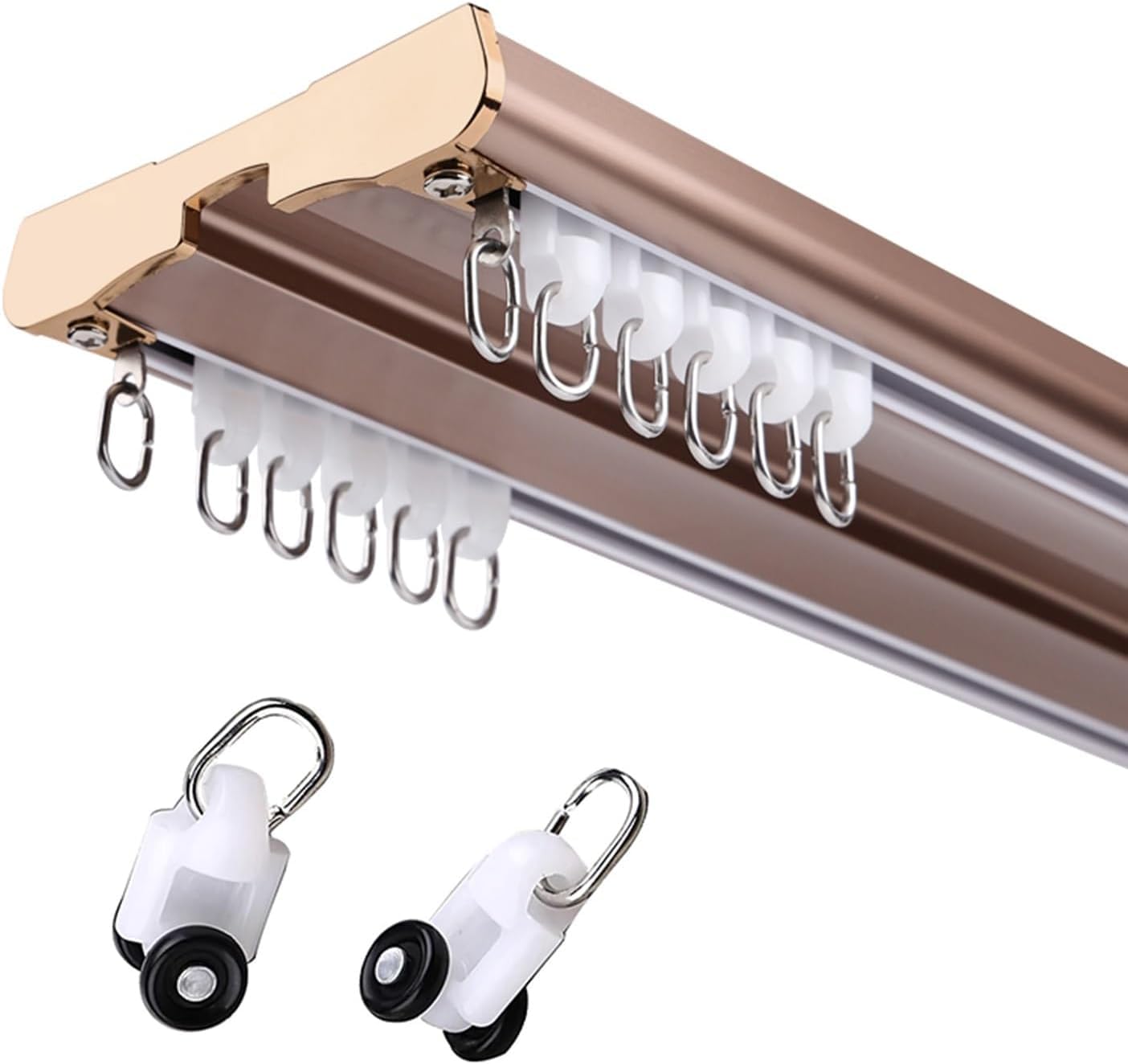 DLLDQBD Heavy Duty Double Row Curtain Track Ceiling Mounted Curtain Rods System Aluminum Sliding Rails For Curtains Bedroom Room Divider Hospital(Size:11.5FT/350CM,Color:D)
