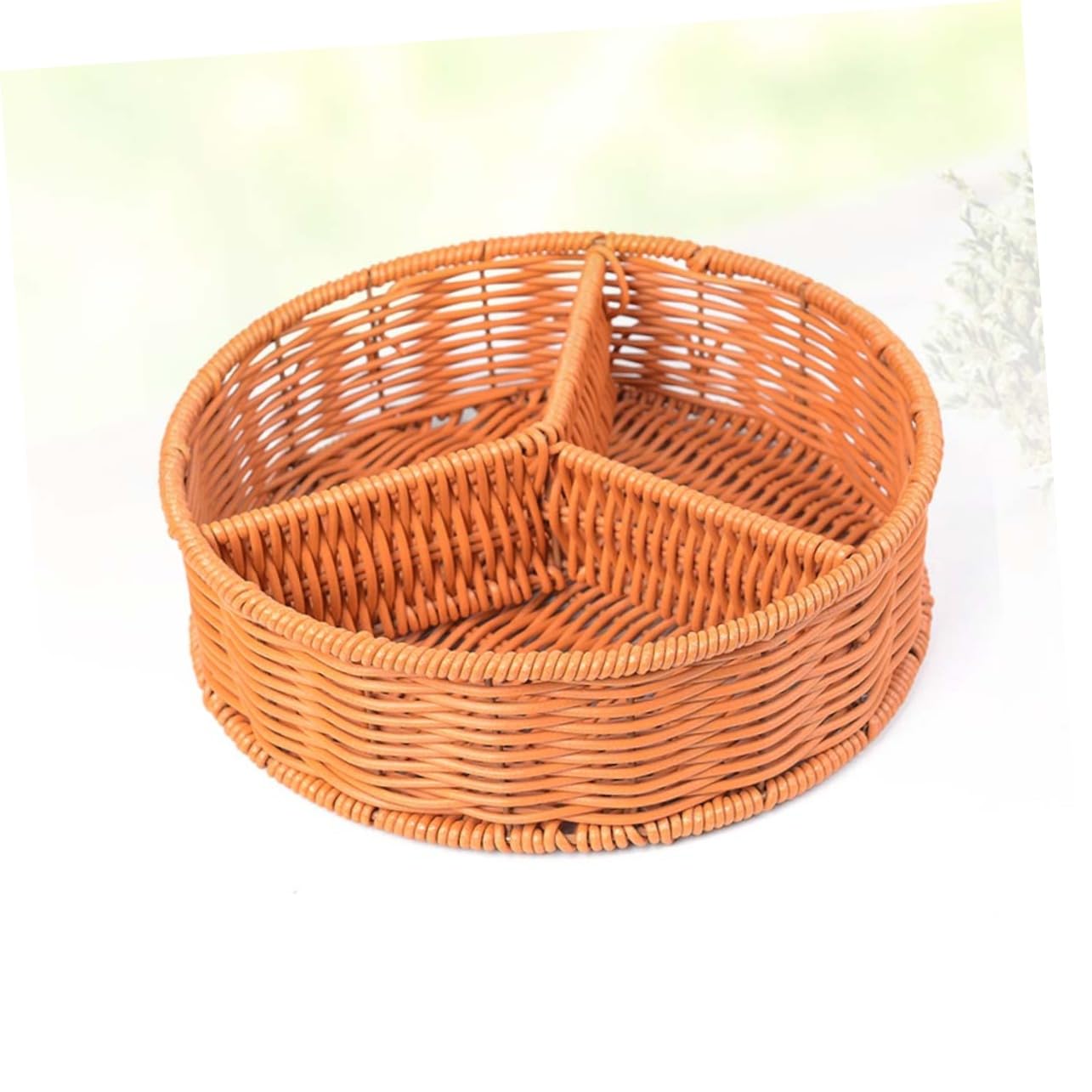 Happyyami 1pc Imitated Rattan Woven Storage Basket Large Handmade Fruit and Vegetable Organizer for Home Desktop with Three Compartments for Kitchen and Bakery Use