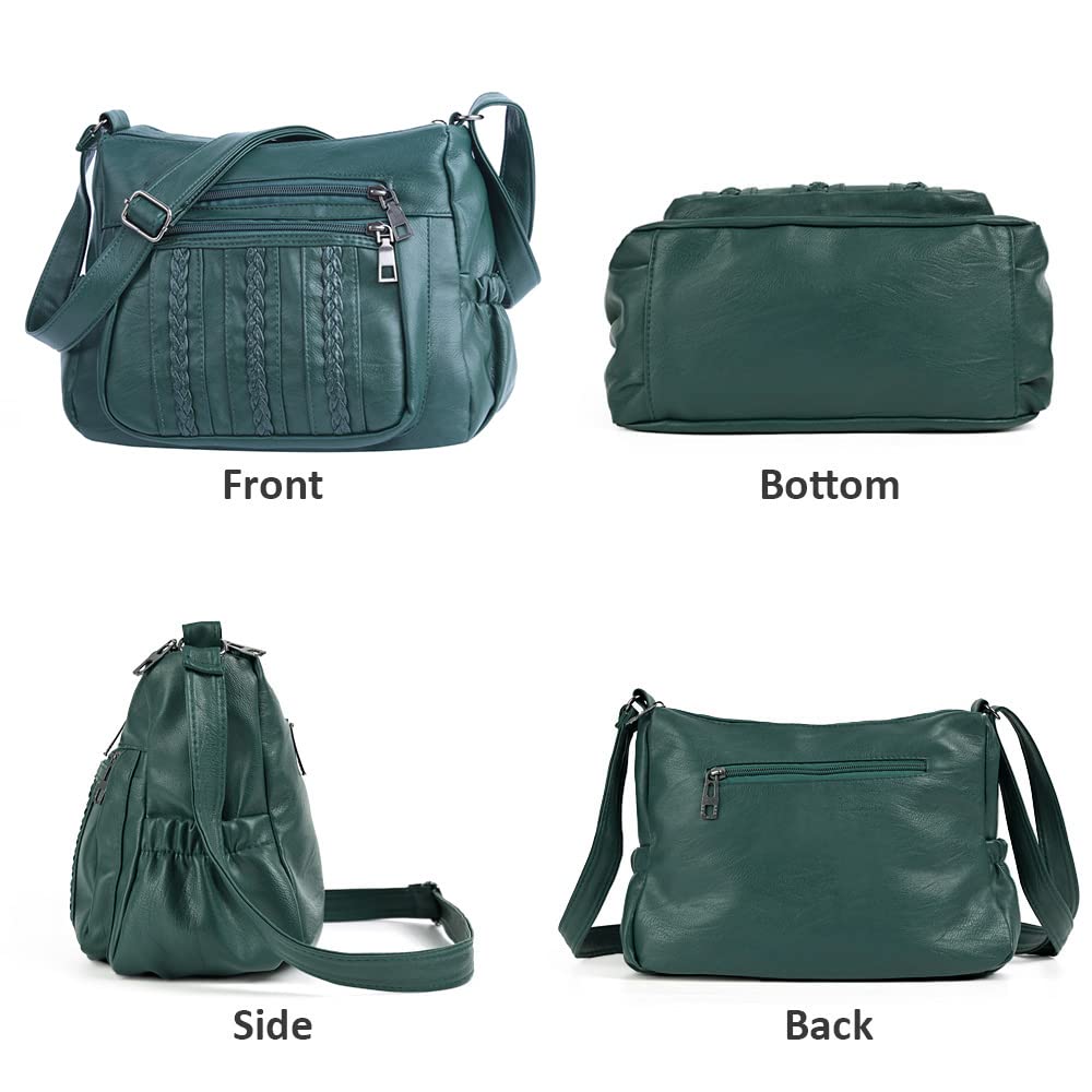ELDA Purses for Women Pocketbooks Soft PU Leather Ladies Crossbody Purse Multi Pocket Shoulder Bag (Dark Green)