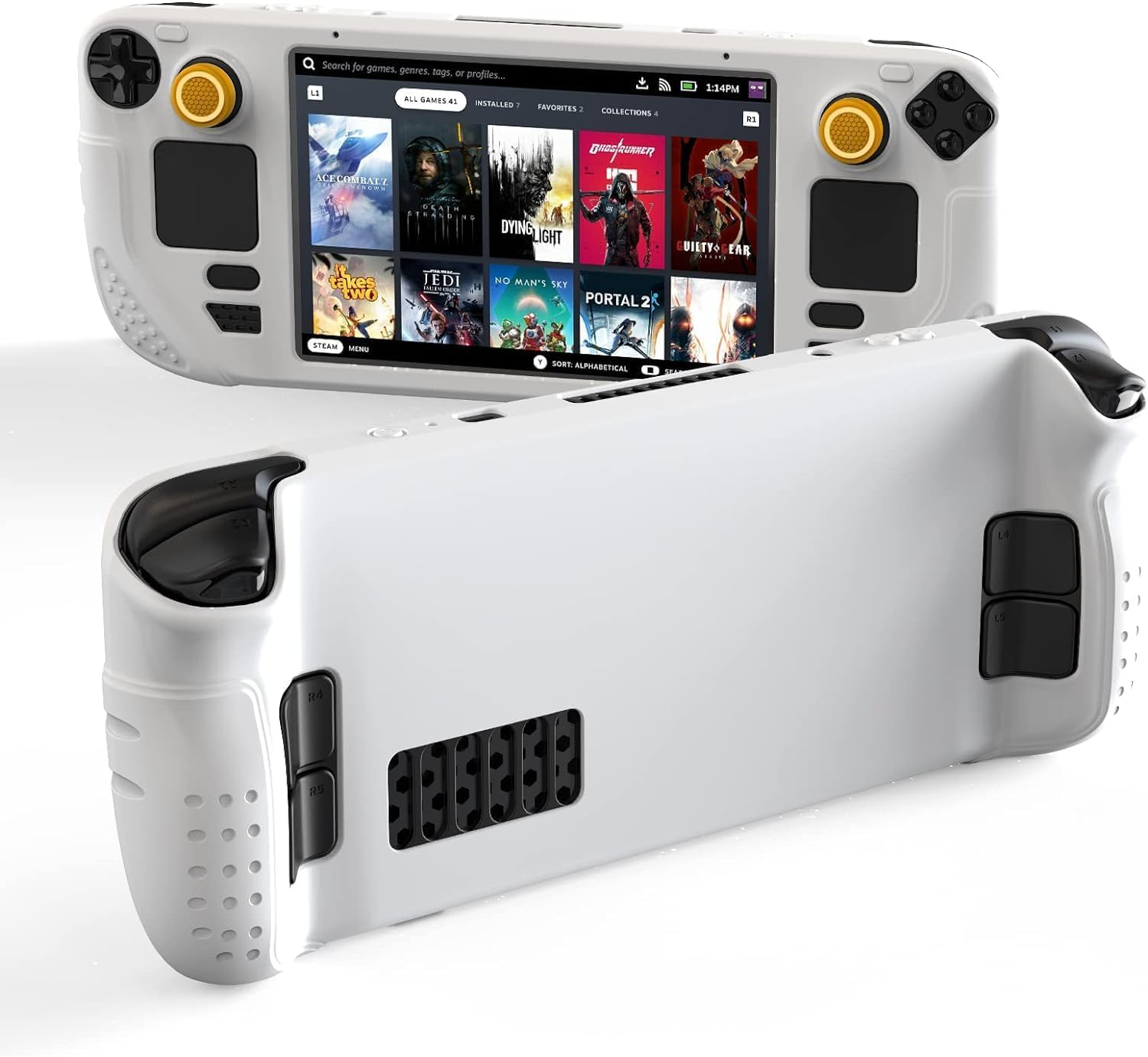 Steam Deck Protective Case 9 in 1 Full Protection,Soft Silicone Material Shockproof Case,White