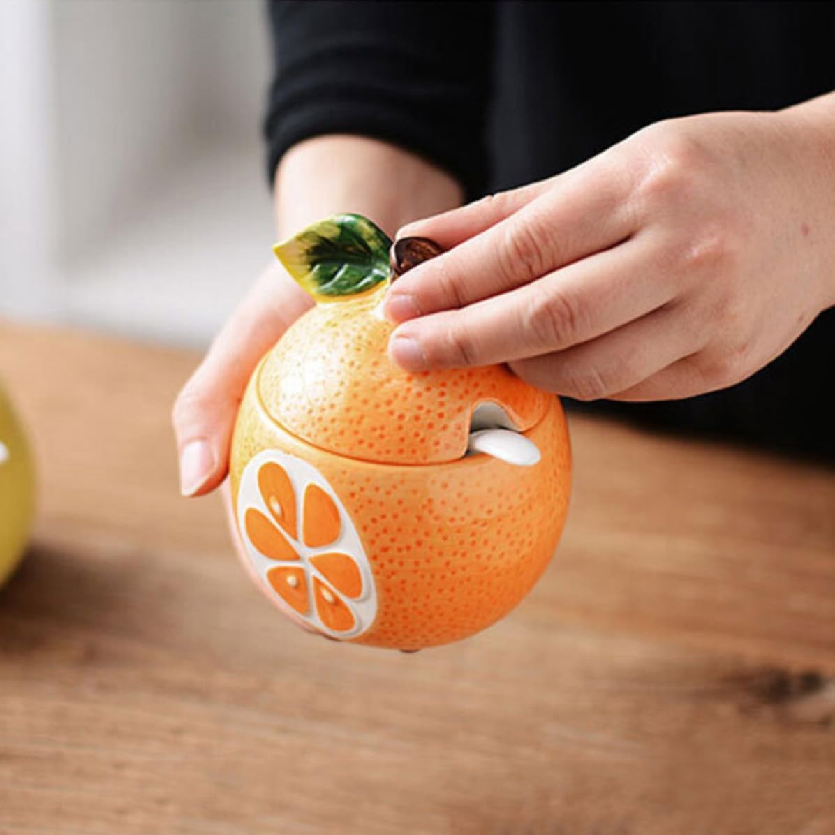 TOYANDONA Ceramic Spice Jar Fruit Shaped with Lid and Spoon for Salt