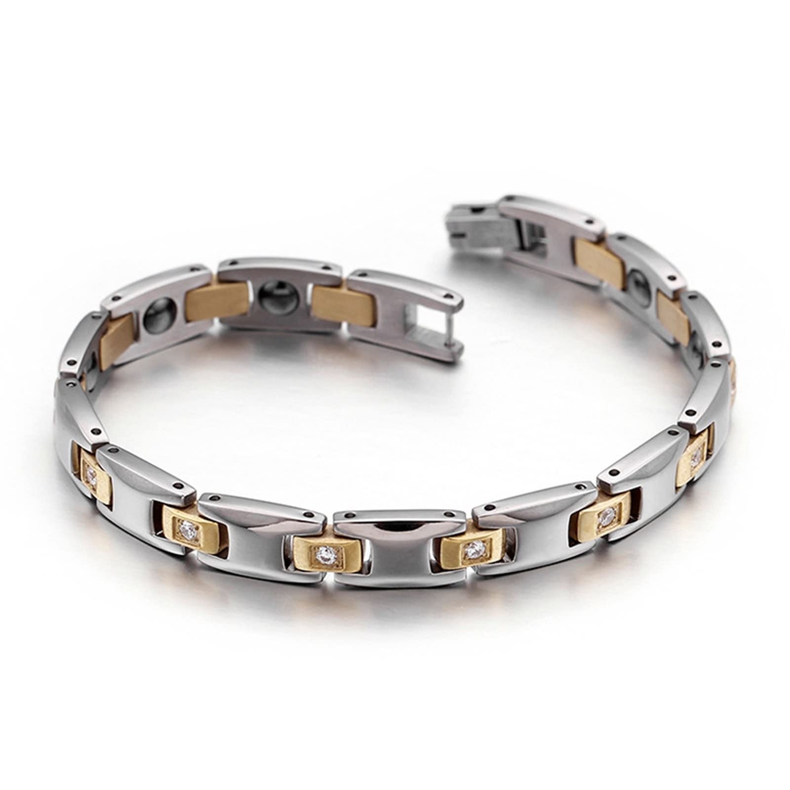 Männerarmband Gold-Silber，Gliederarmbänder Magnetarmband Rostfreier Stahl Bracelet Men 190X8Mm