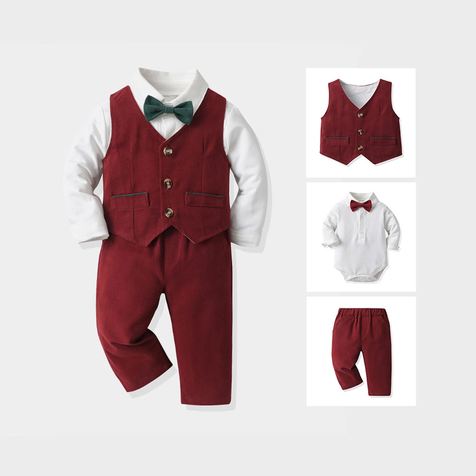 Generico Abiti Bambini, Camicia A Maniche Lunghe Da Bambino Per Neonato, Pagliaccetto, Tuta, Pantaloni, Cappotto Con Cravatta, 4 Pezzi, Da Gentiluomo Per, Asciugatura Rapida