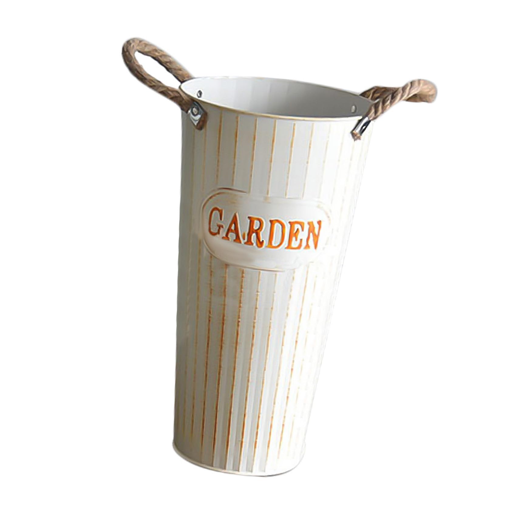 Vase en fer beige solide contre la casse, seau déco rétro fleurs séchées