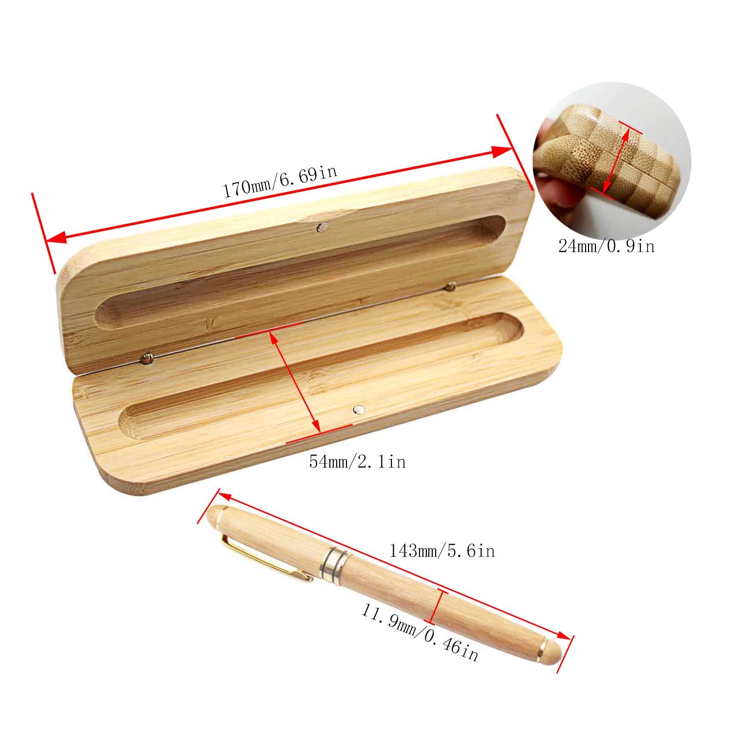 Penna Stilografica In Bambù Naturale - Set Con Scatola, Punta In Acciaio, Ideale Per Calligrafia - Foto 10