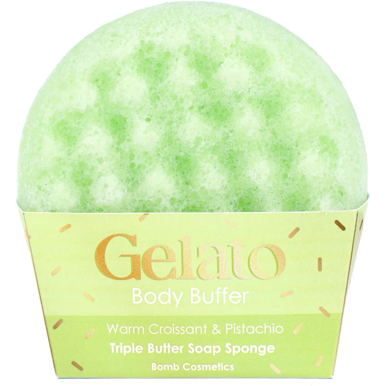 Bomb Cosmetics Warm Croissant & Pistachio Body Buffer Triple Butter Soap Sponge