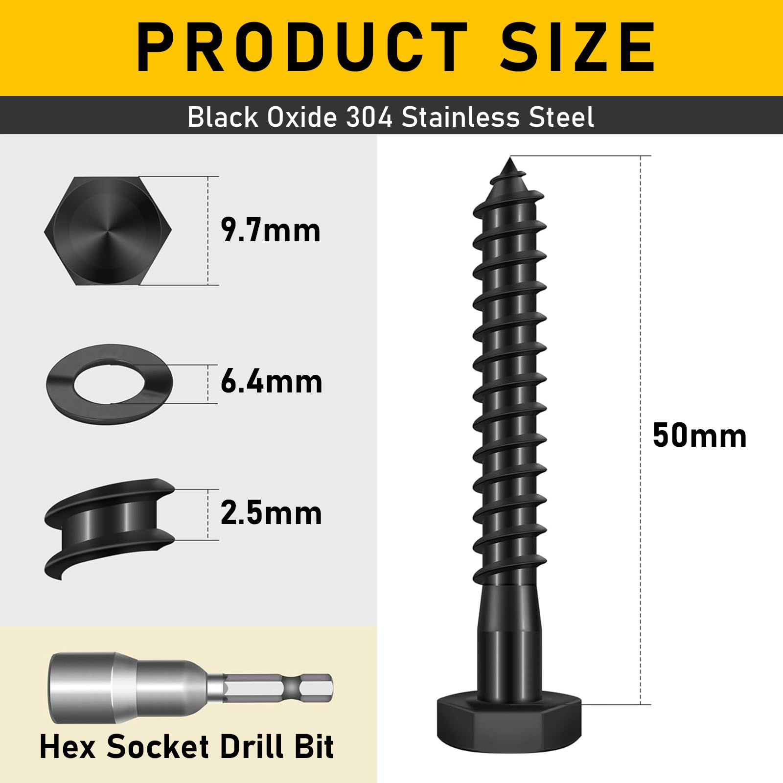 Valorada 20Pcs M6 x 50mm Coach Screws, Heavy Duty Lag Bolts 304 Stainless Steel, 50mm Wood Screws - Image 2