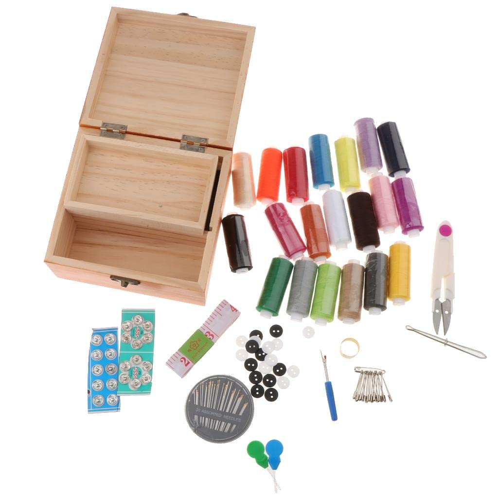 Luzhengyang Juego de costura de madera, portátil, retro, juego de costura, organizador para viajes a casa