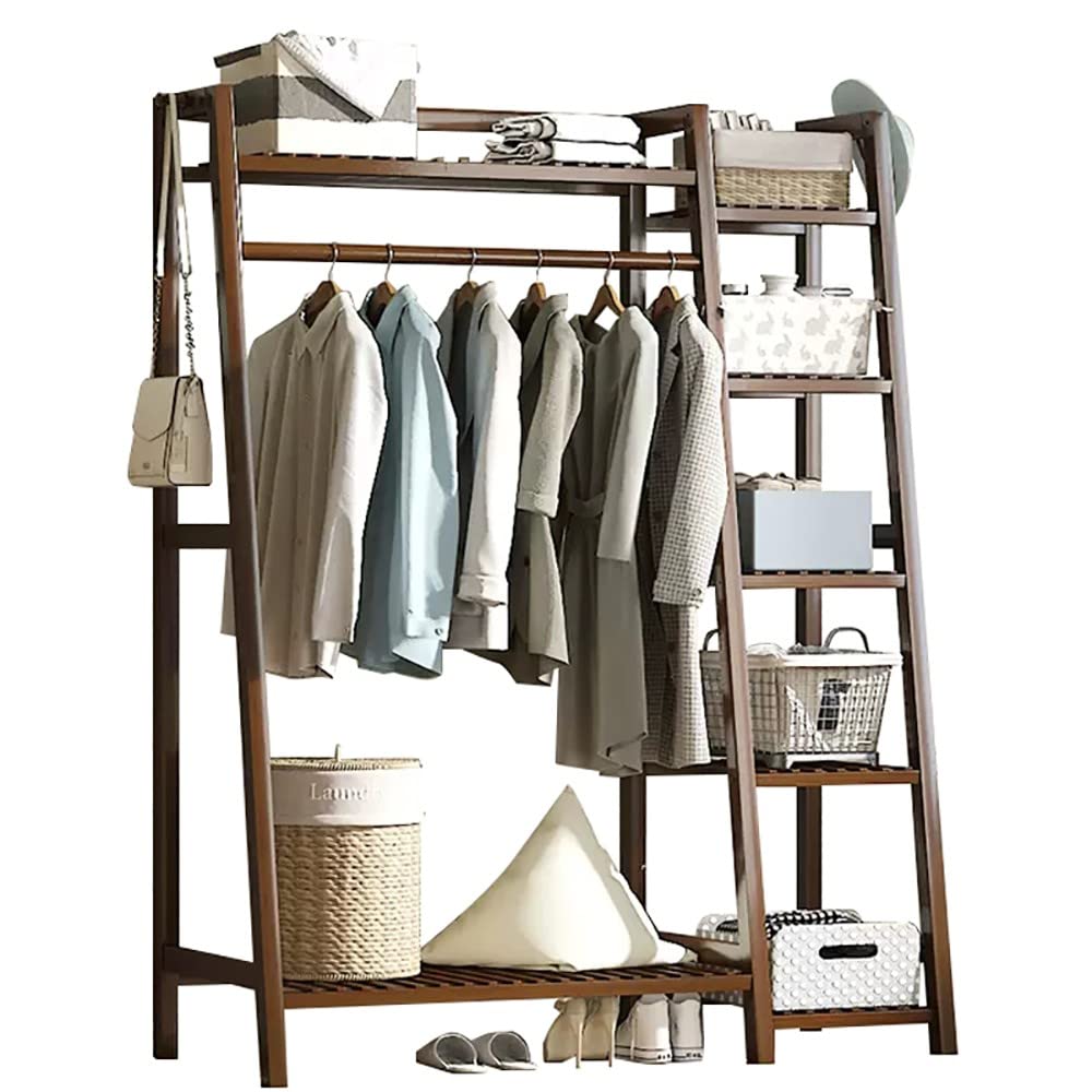 XDLEDMKIZ Bamboo Coat Rack with Top Shelf Hanging Rod and Shoe Rack Freestanding Clothes Rail and Wardrobe Closet for Bedroom and Hallway