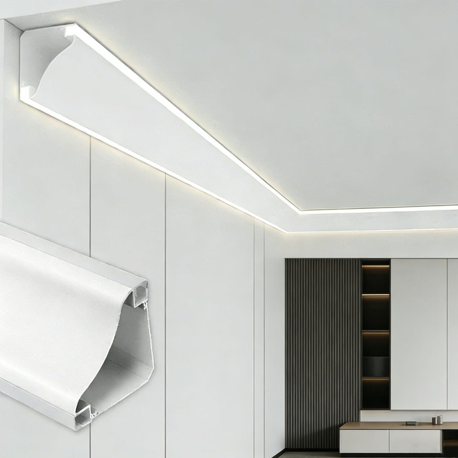 LED Indirect Lighting Crown Molding Ceiling Decor, Aluminum Linear Wall Light Strip Channel System, Crown Cornice Moulding Decor Coving Trim(9 m/29.5 ft)
