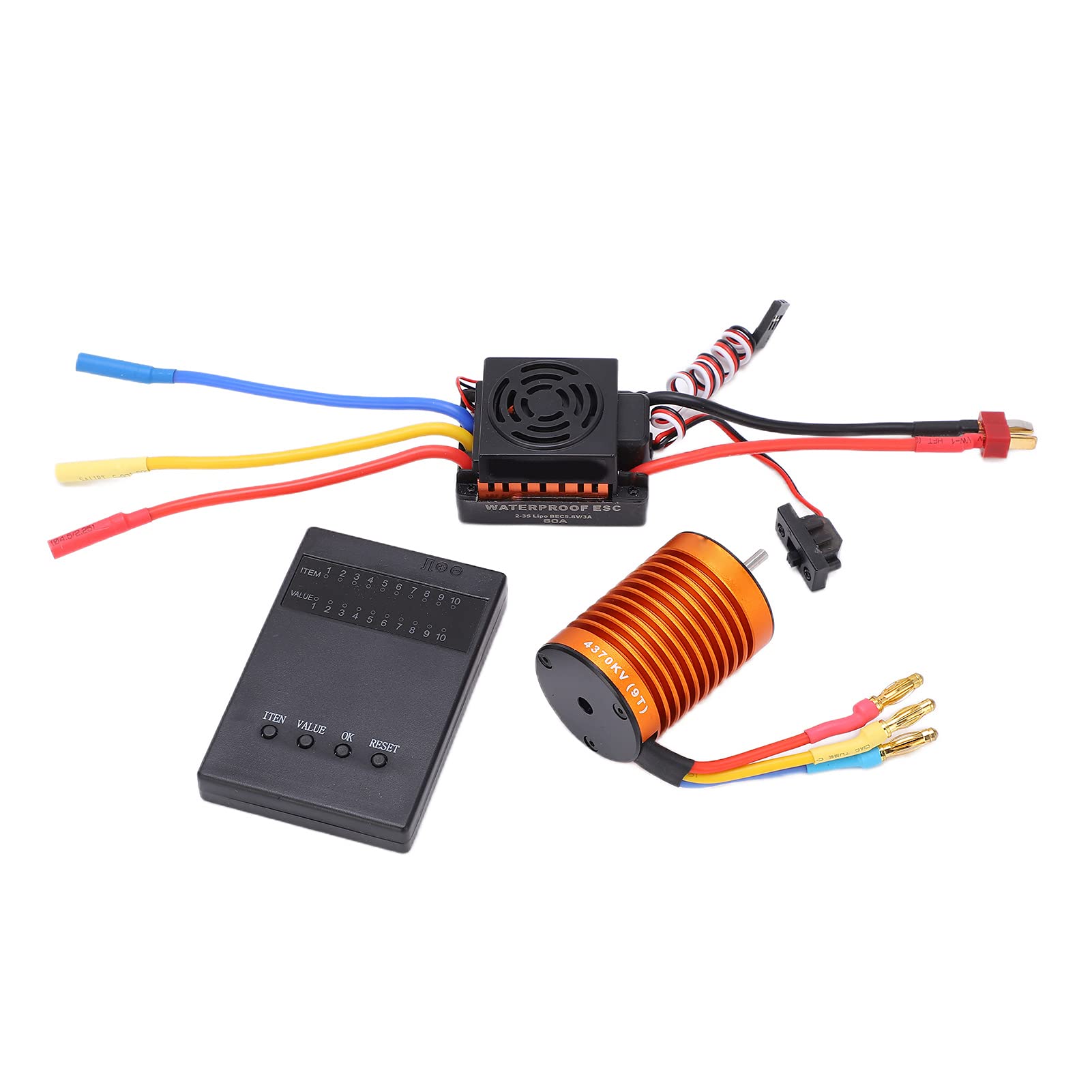 Keenso Juego de Motor sin Escobillas RC, Motor sin Escobillas F540 4370KV con ESC Impermeable de 60 A, Diseño de Aleación de Aluminio de 4 y 12 Ranuras, Tarjeta de Programación, para Actualización de