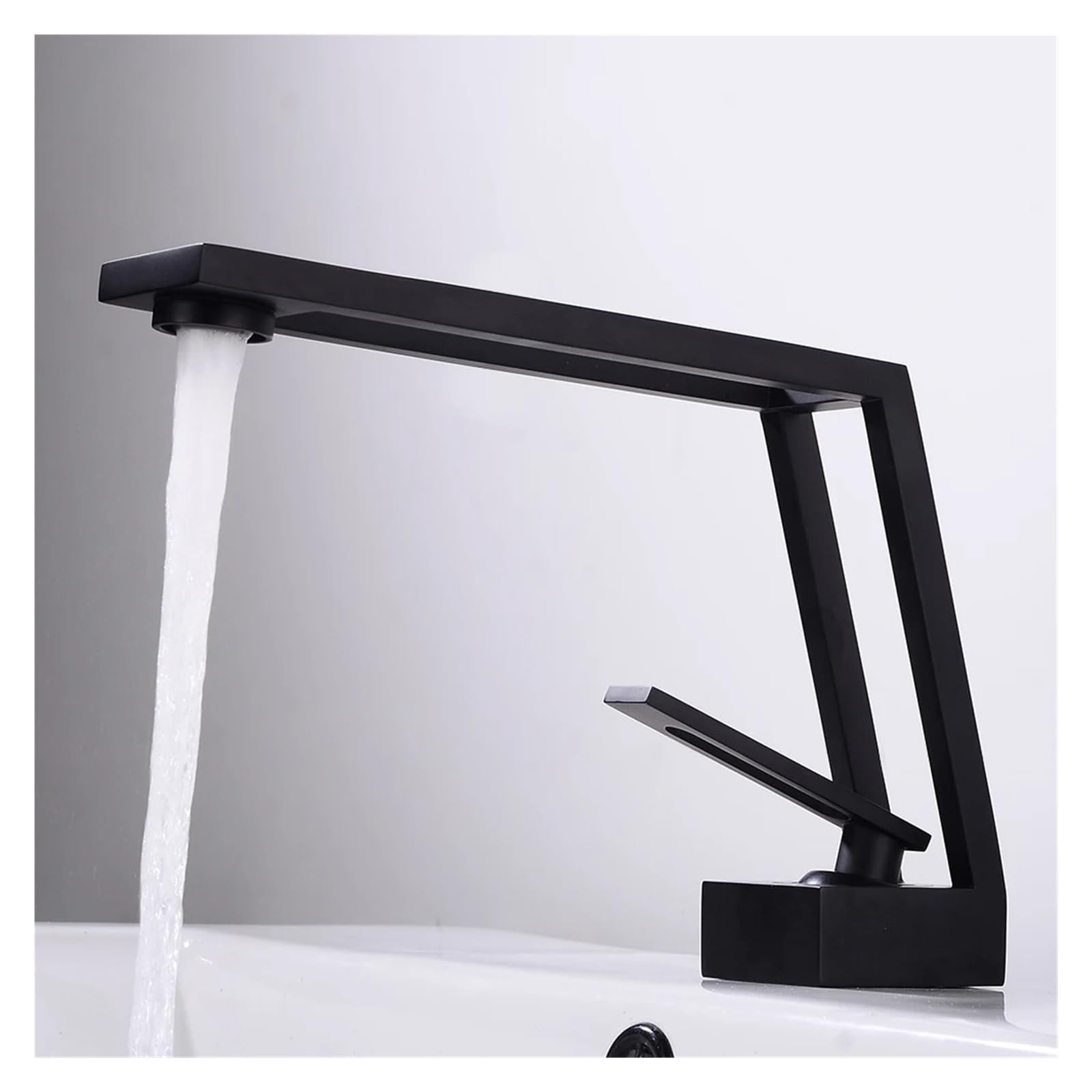 Baterie kuchenne, Bateria umywalkowa łazienkowa zlewozmywakowa zimnej i ciepłej wody, pojedynczy uchwyt, montowany na blacie, czarny kran(A111 white-chrome)