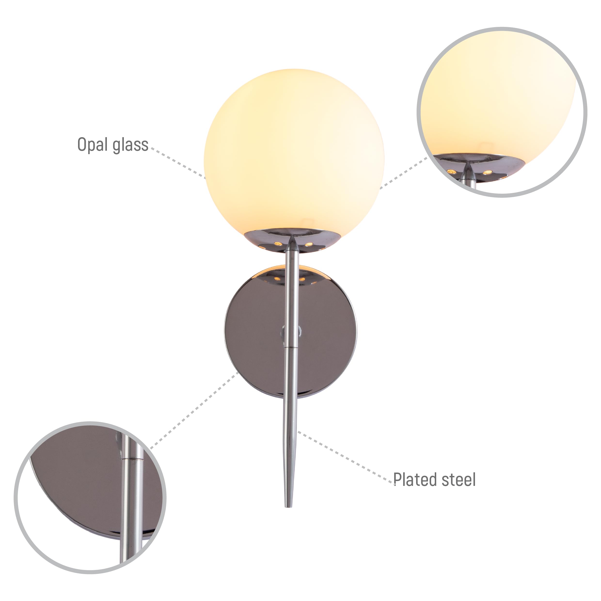 TEKLED myHome Mid-Century Nordic Globe Sconce Modern Wall Light, Chrome-opal - Image 2
