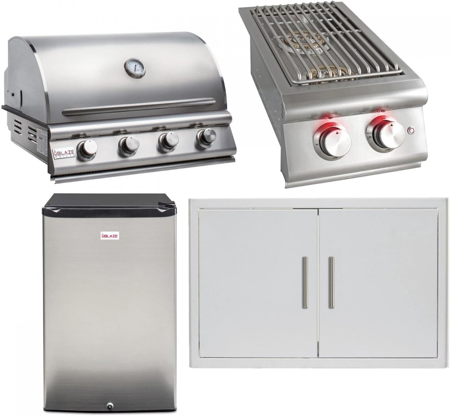 Blaze Prelude LBM 4-Piece 32-Inch Natural Gas Outdoor Kitchen Package w/Double Side Burner & Refrigerator - BLZ-4LBM126-NG-4PC-SC